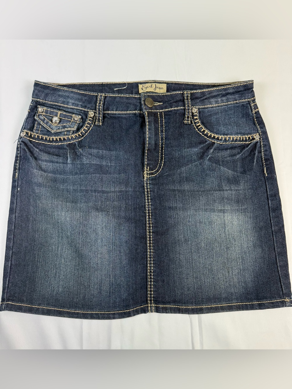 Earl Jeans Dark Blue Denim Mini Skirt with Contrast Stitching